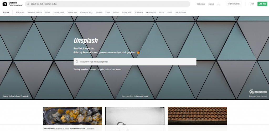 capture d'ecran de unsplash